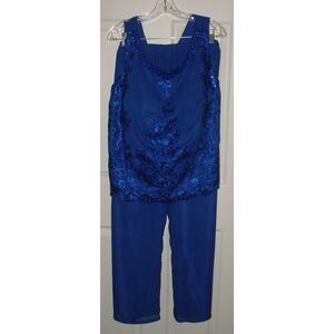 Embellished Royal Blue Plus Sz 20 Pull On Pants & Sparkly Sleeveless Shirt Set
